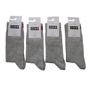 Happy Socks Solid Basic Crew 4 Pair Unisex 36-40 Gray Organic Cotton Blend‎ NWT